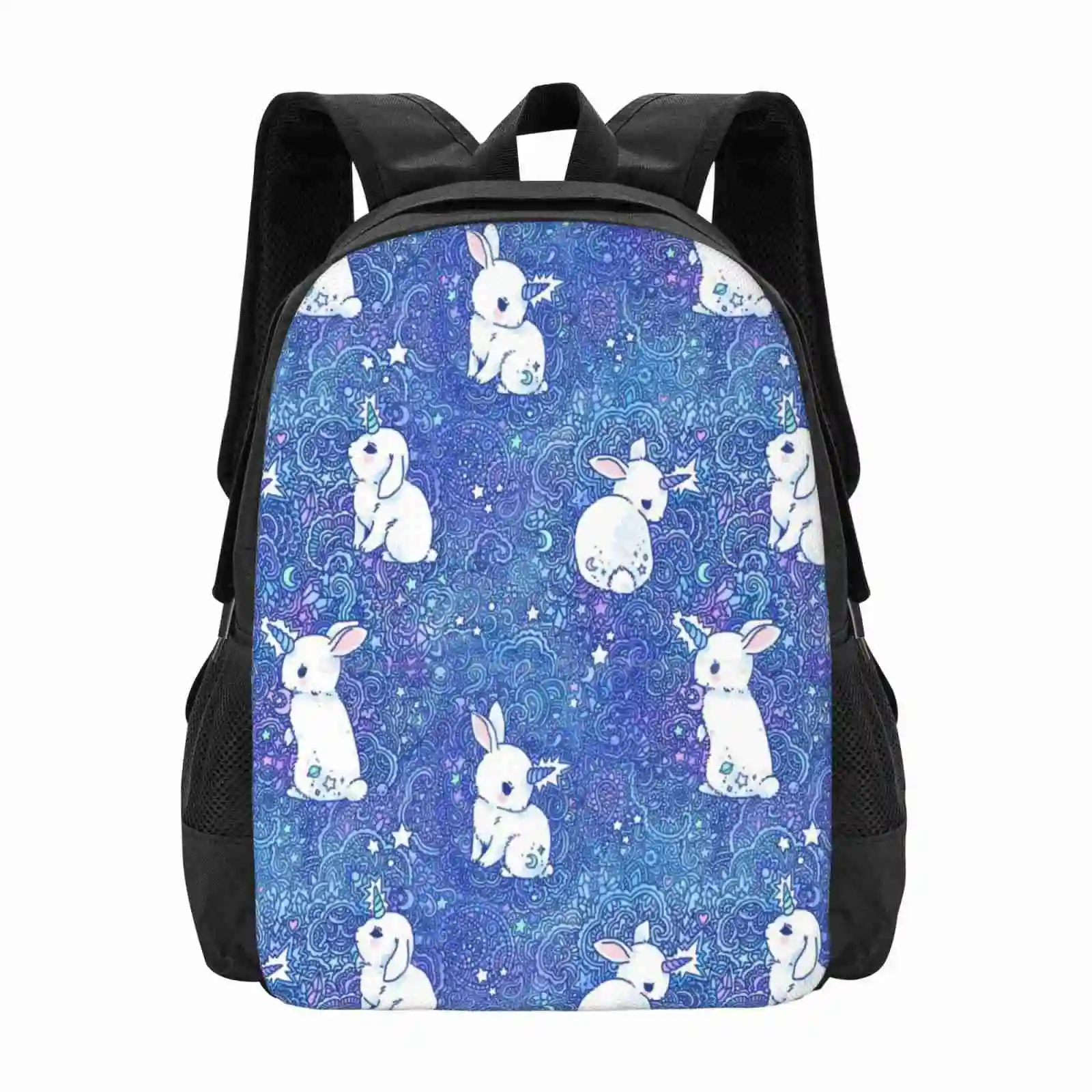 Unicorn Bunny Pattern Bag Backpack For Men Women Girls Teenage Unicorn Bunny Fantasy Magic Kawaii Cute Pattern Purple Paisley