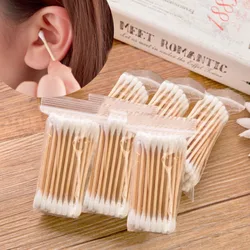 Double Head Wood Cotton Cotonete para Mulheres, Maquiagem, Batom, Cotton Buds, Tip Sticks, Limpeza de Orelhas do Nariz, Ferramentas de Saúde, 30 Pcs, 100Pcs