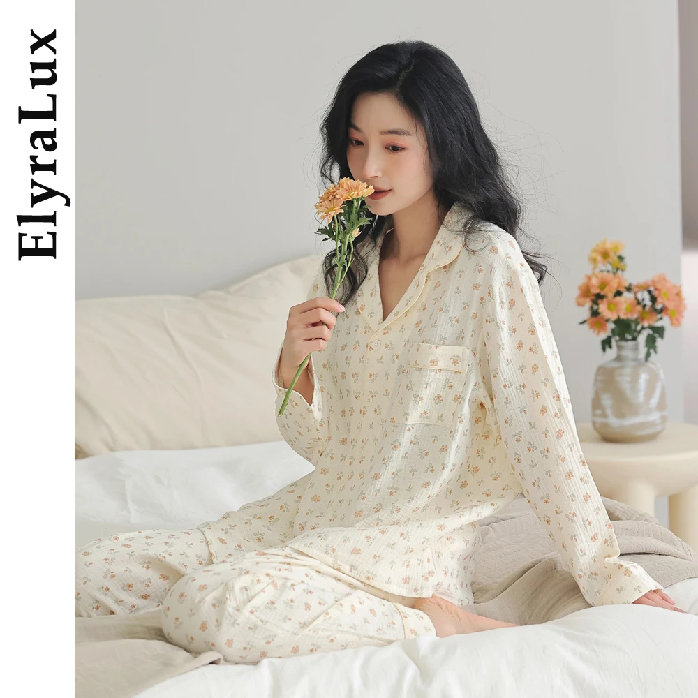 

ElyraLux Pajamas Loungewear Women's Spring Autumn Long Sleeve Turn Collar Cute Sweet School Clothes Autumn Winter Loungewear