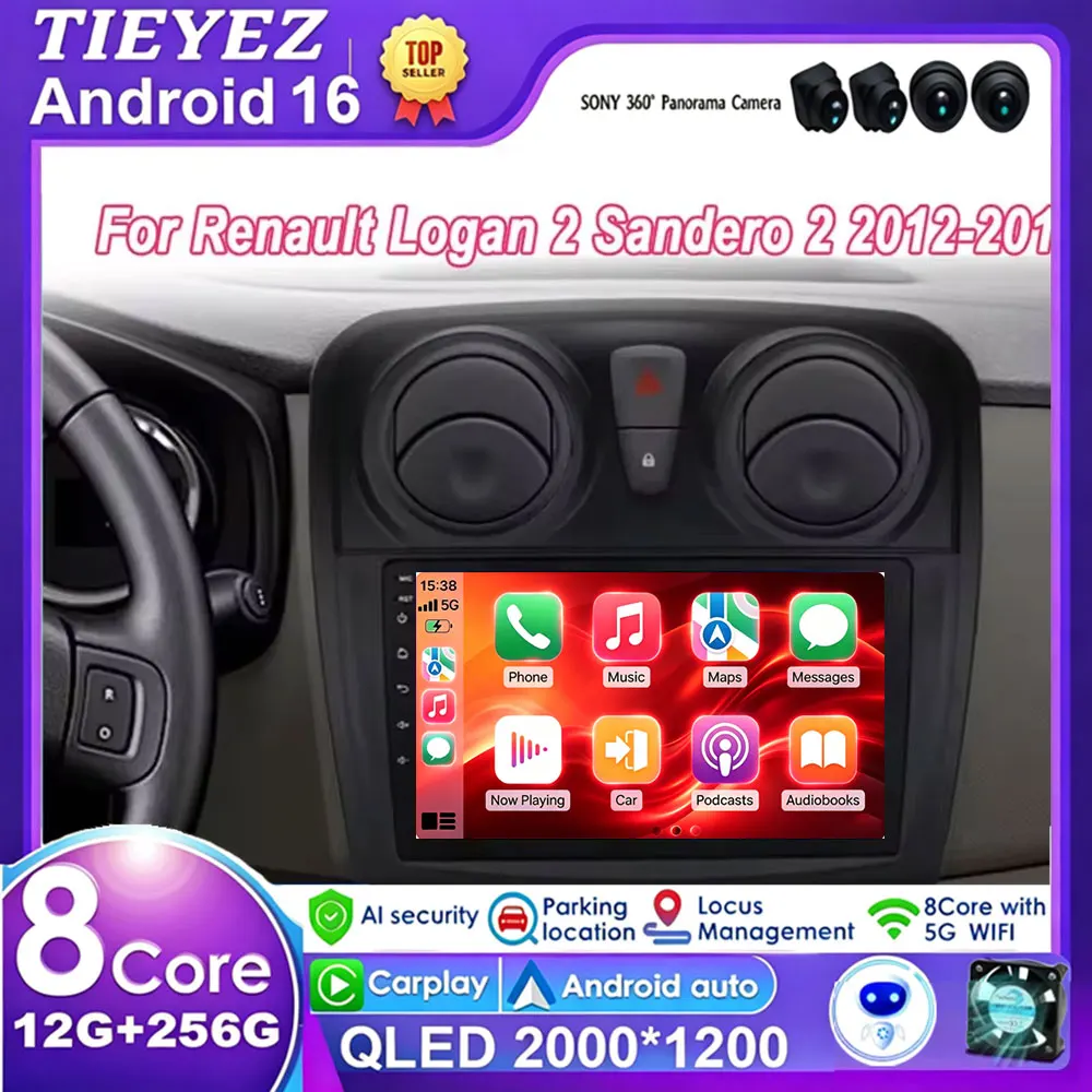 Android16 GPS Navigation Car Play DVD Multimedia Player for Renault Logan 2 2012-2022 Sandero 2 2013-2022 Auto Radio Stereo