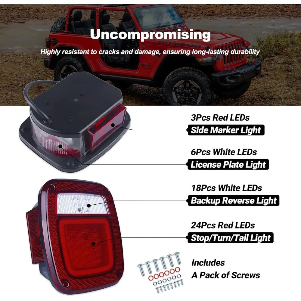 1979–2006 Jeep Wrangler TJ quadratische LED-Rücklichter mit Markierung, Stopp, Blinker, Bremslichtern, rot, 2er-Pack