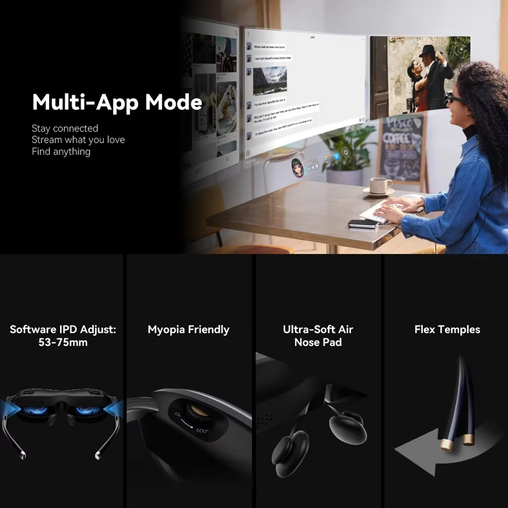 Rokid Max2 AR Glasses 3D Smart AR Glasses 8GB+128GB HD 90Hz Refresh Rate Supports AI Voice Operation Charge while using function