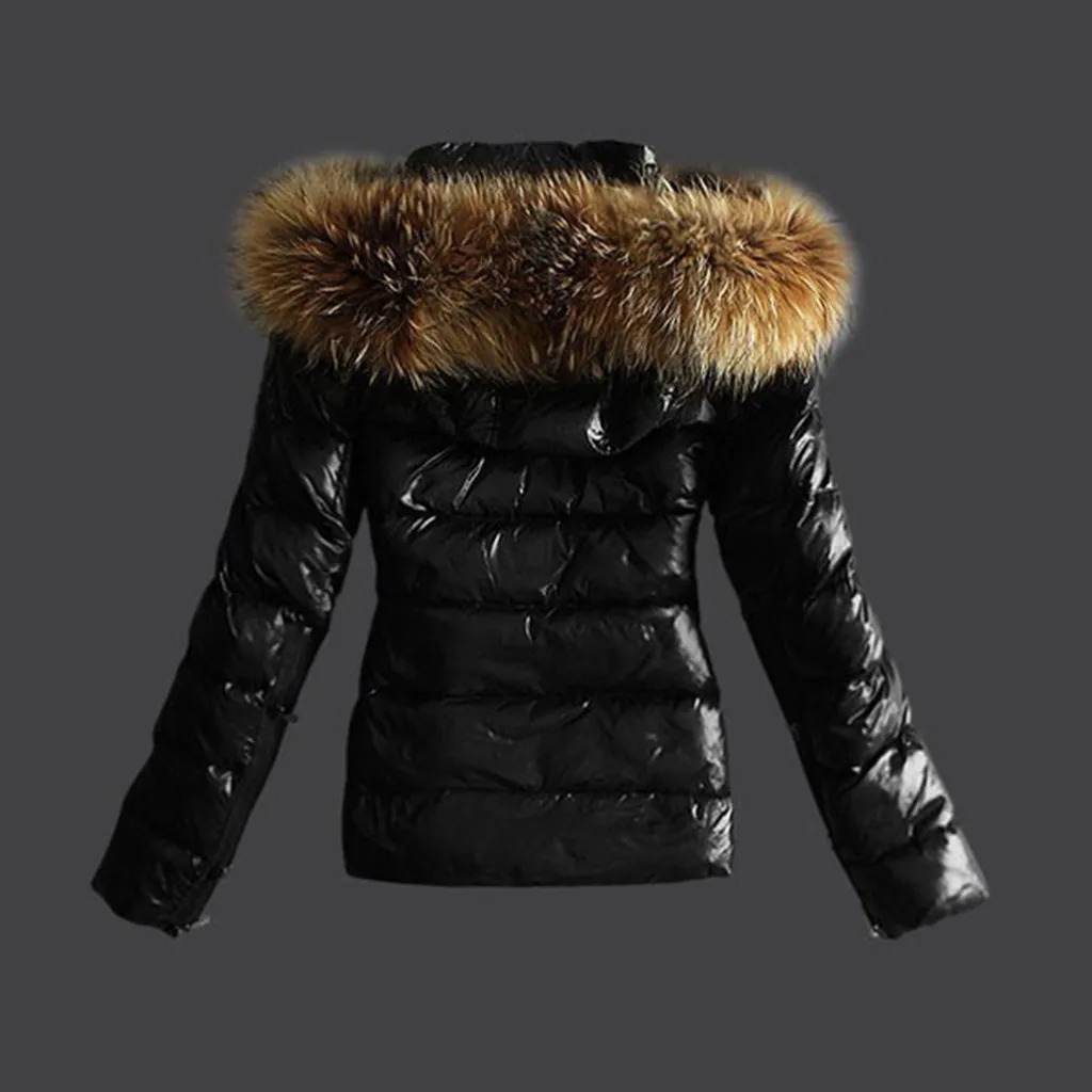 Winter Puffer Jacket Women Fuax Fur Collar Hooded Jacket Coats Short Slim Warm Down Coat Winter Outerwear Tops Padding Parkas