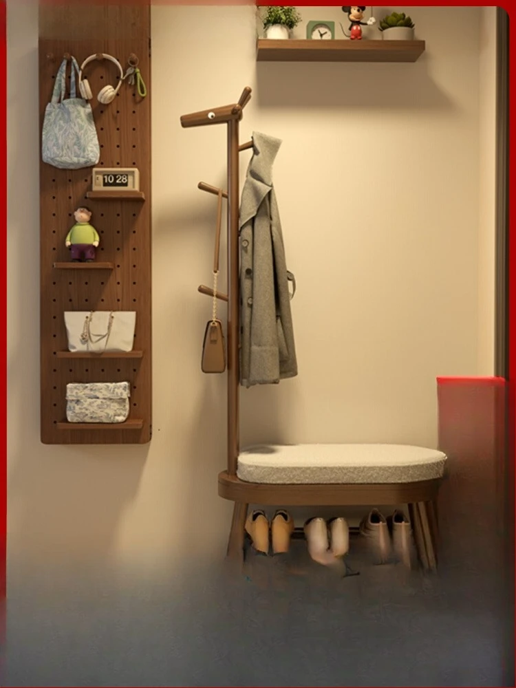 

Solid wood deer shoe change stool hanging hanger integrated home door can sit shoe cabinet wearing shoes into the door stool hom