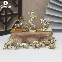 12 Complete Set Brass Chinese Zodiac Lunar Year Tiger Figurines Dragon Rabbit Animal Fairy Home Decoration Miniature Ornaments