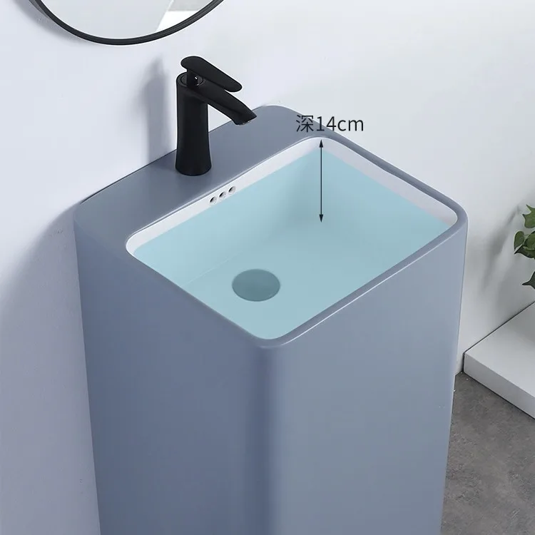 حوض غسيل بسيط من قطعة واحدة من الأرض إلى السقف من السيراميك حوض غسيل شرفة الحمام فناء شقة صغيرة مغسلة منزلية #2