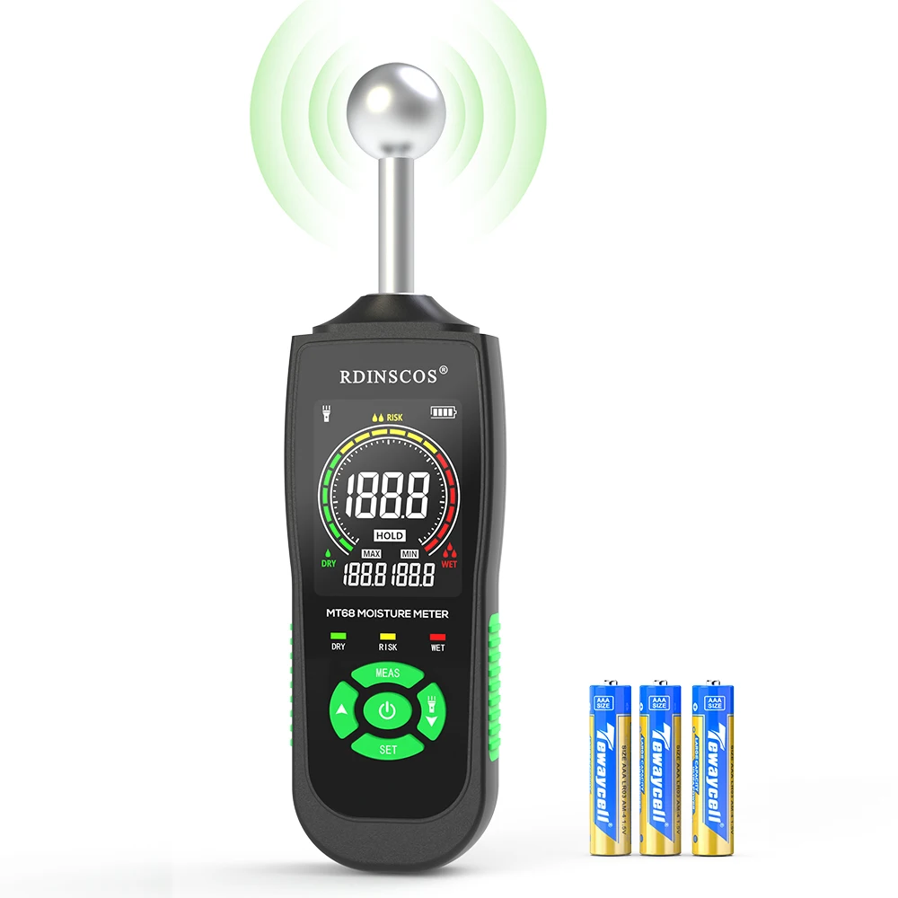MT68 Digital Wood Moisture Meter Non-contact Timber Damp Detector LCD Screen Hygrometer Alarm Humidity Tester Pinless Detect