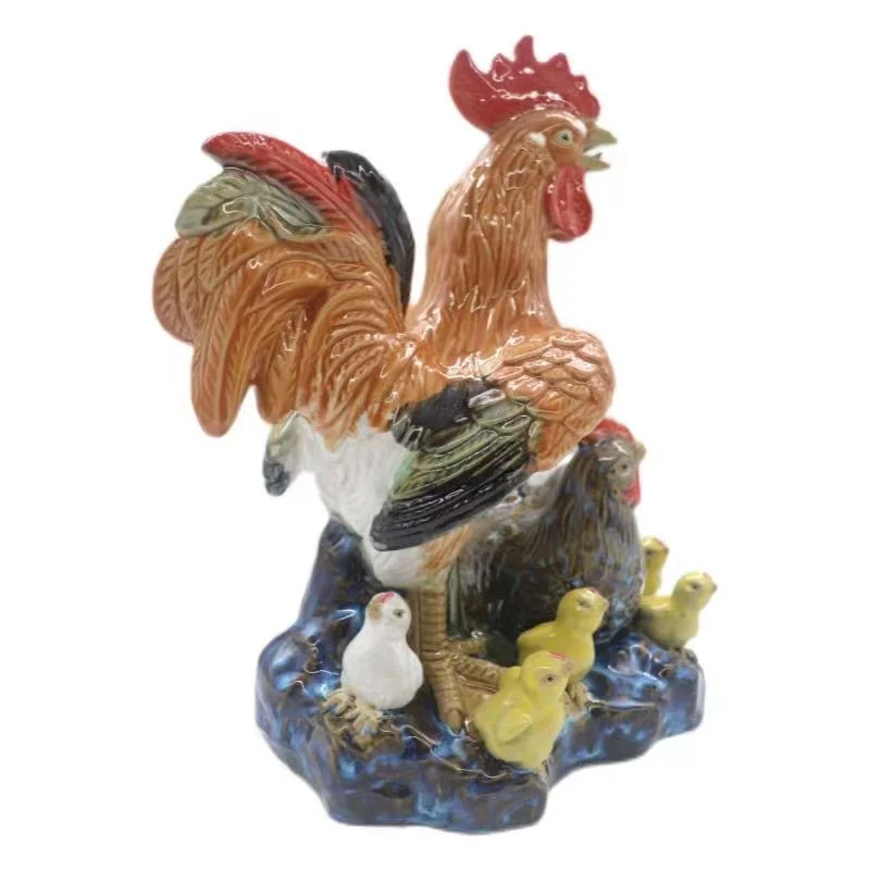 Decoration of Chinese Chicken family photo statue,Chicken family photo Statue Ceramic Figure---Shiwan Kiln porcelain