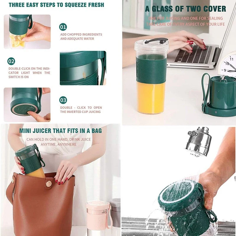 خلاط صغير محمول بثلاث شفرات ، صانع مخفوق السموزي ، كوب عصارة محمول باليد متعدد الوظائف ،