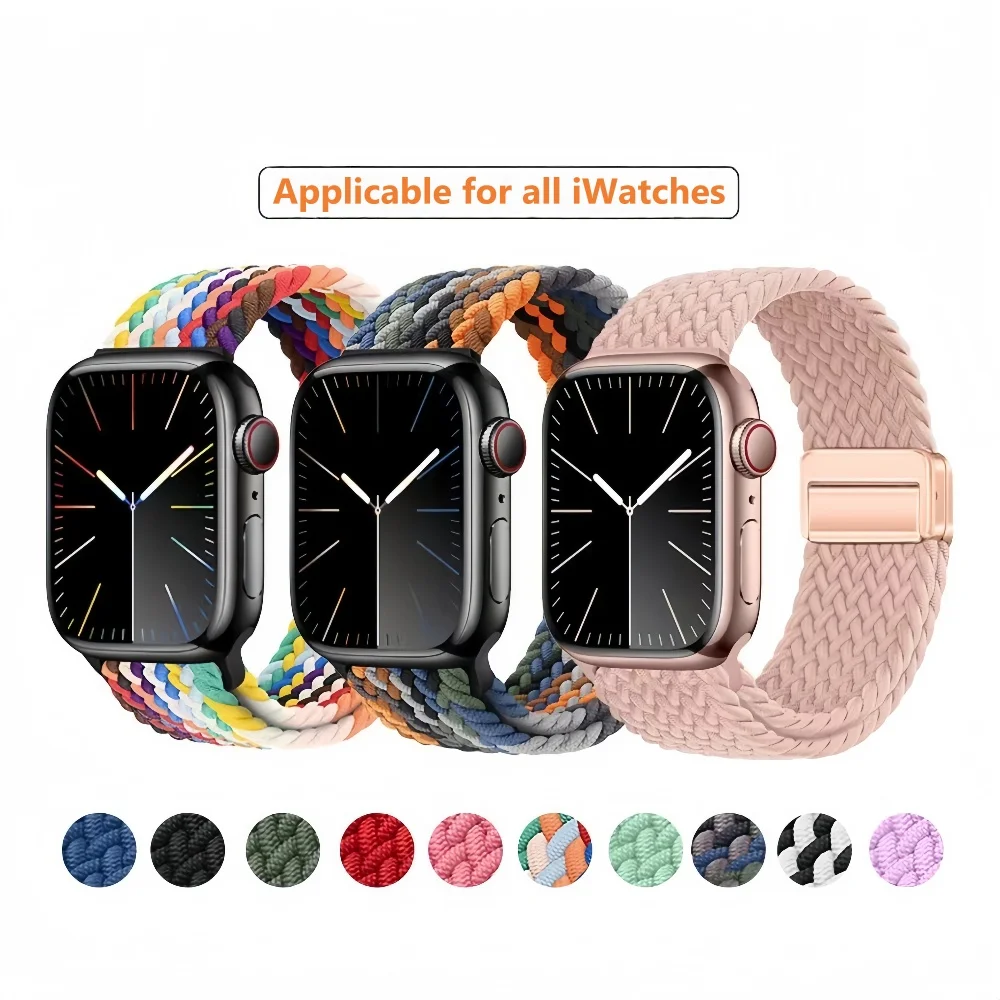 

Магнитный эластичный ремешок с радужным плетением для умных часов iWatch 18/20/22/38/40/41/42/44/45/46/49 мм, браслет Huawei GT S10 S11