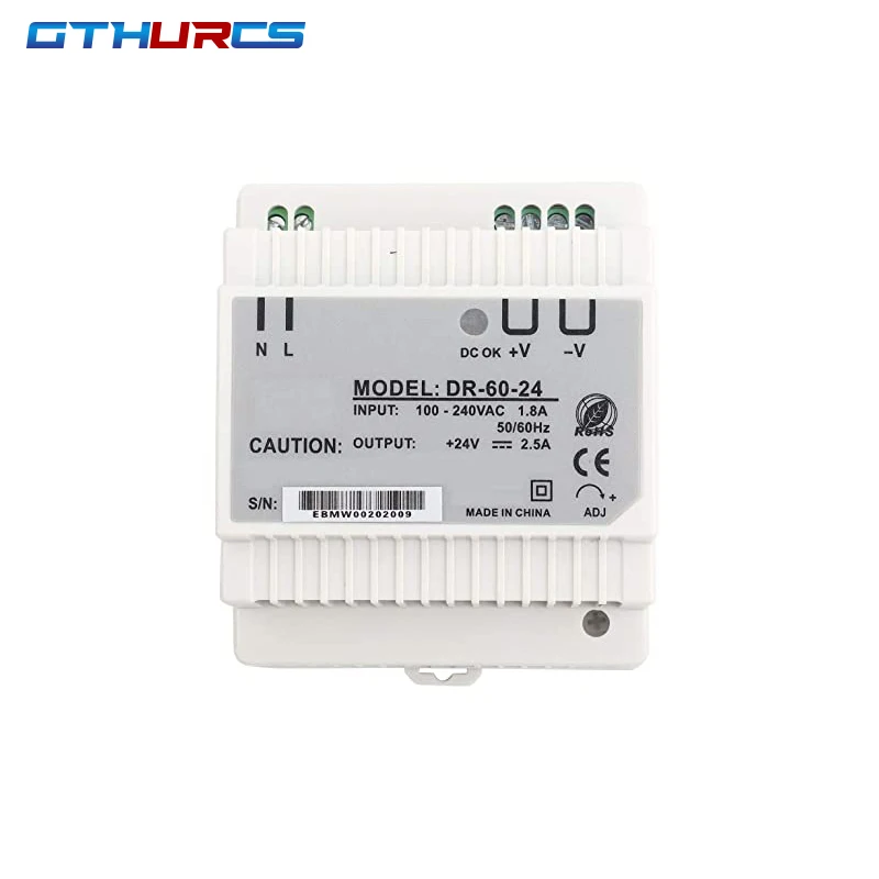 DR-15 DR-30 DR-45 DR-60 -5/12/15/24 15W 30W 45W 60W Single Output 5V 12V 15V 24V Industrial Din Rail Power Supply Switch