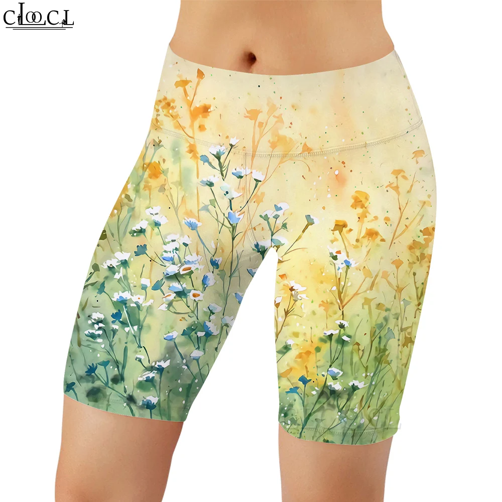 CLOOCL Women Legging Beautiful Oil Painting 3D Printed Shorts Pants for Female Outdoor High Waist Pants Knee-Length Gym Shorts