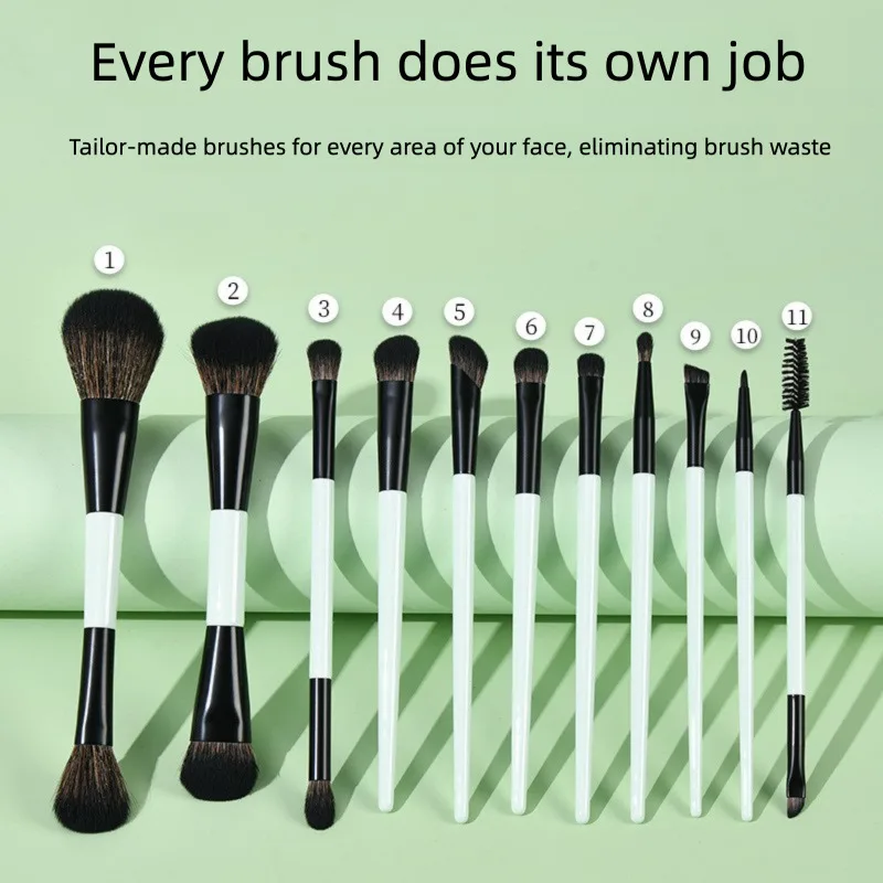 Make-upborstelset 11-delig met foundationborstel en contourborstel voor Blush Blending Eyeshadow Concealer