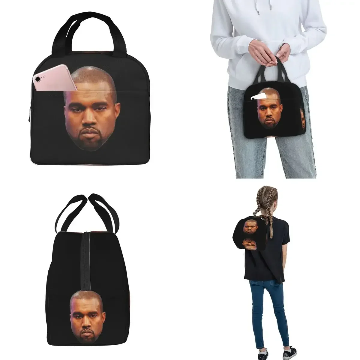 Bolsas de almuerzo con aislamiento facial Kanye West Meme, bolsa térmica, contenedor de almuerzo, bolsa grande divertida, bolsa Bento, viaje universitario