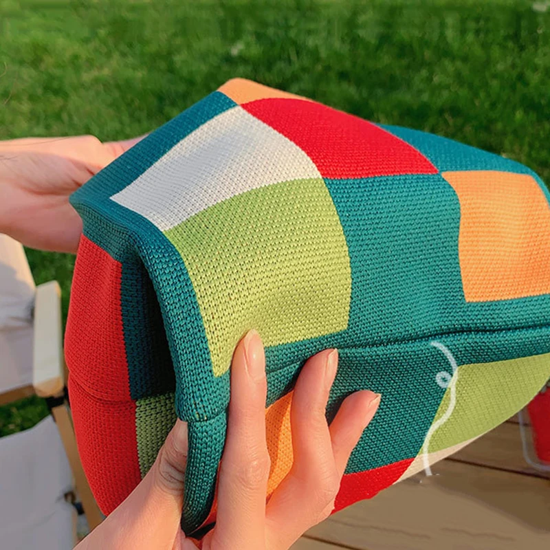 Luxus Design Streifen Gestrickte Kleine Handtasche und Geldbörse Mode Koreanische Trendy Reise Schulter Tasche Handgelenk Tasche Sommer Shopper Tote – Detail 8