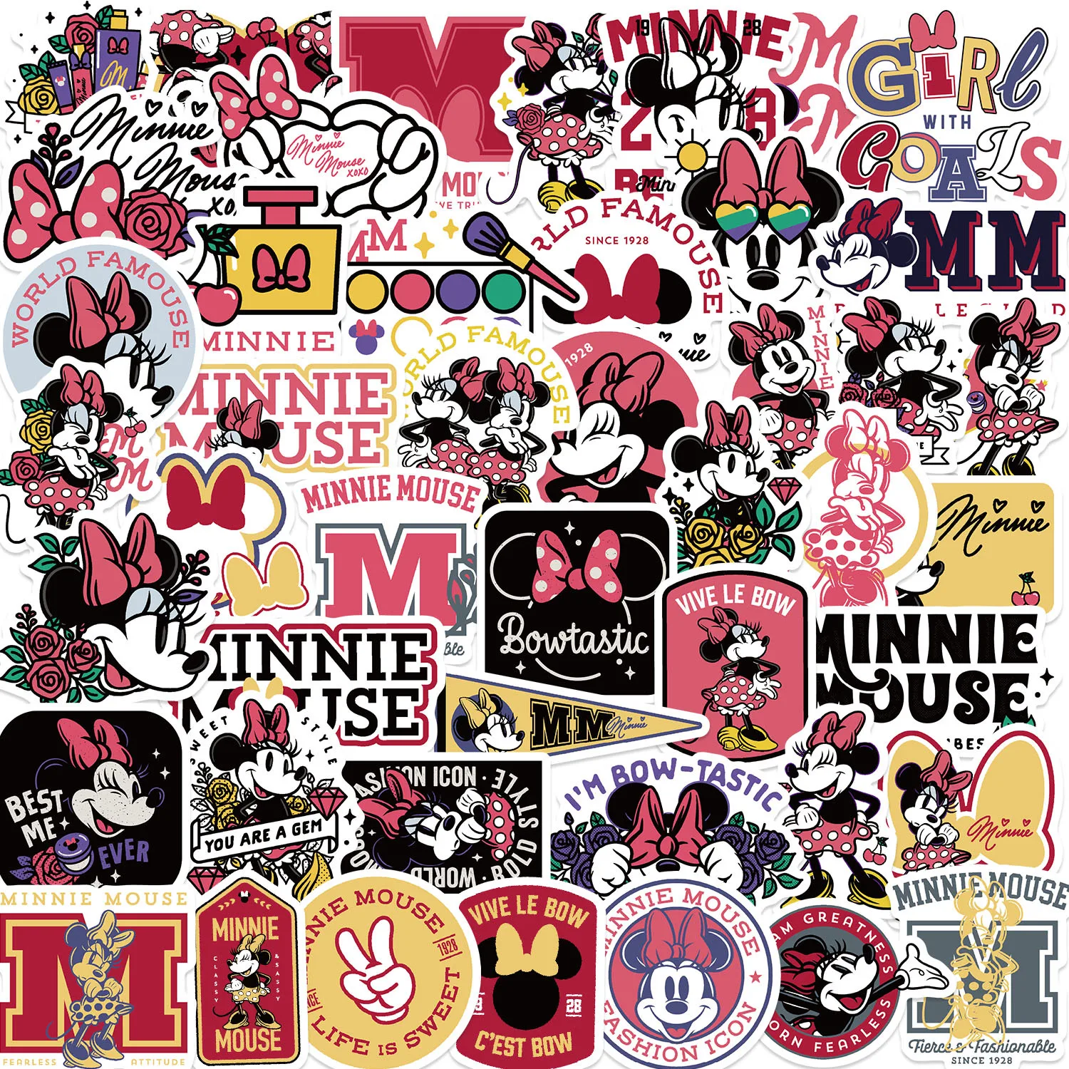 Disney Movie Mickey e Minnie Graffiti Adesivos, Decalques dos desenhos animados, Adesivo Impermeável, Brinquedos, Computador portátil, Skate, Guarda-Roupa, Bonito, 10 Pcs, 50Pcs