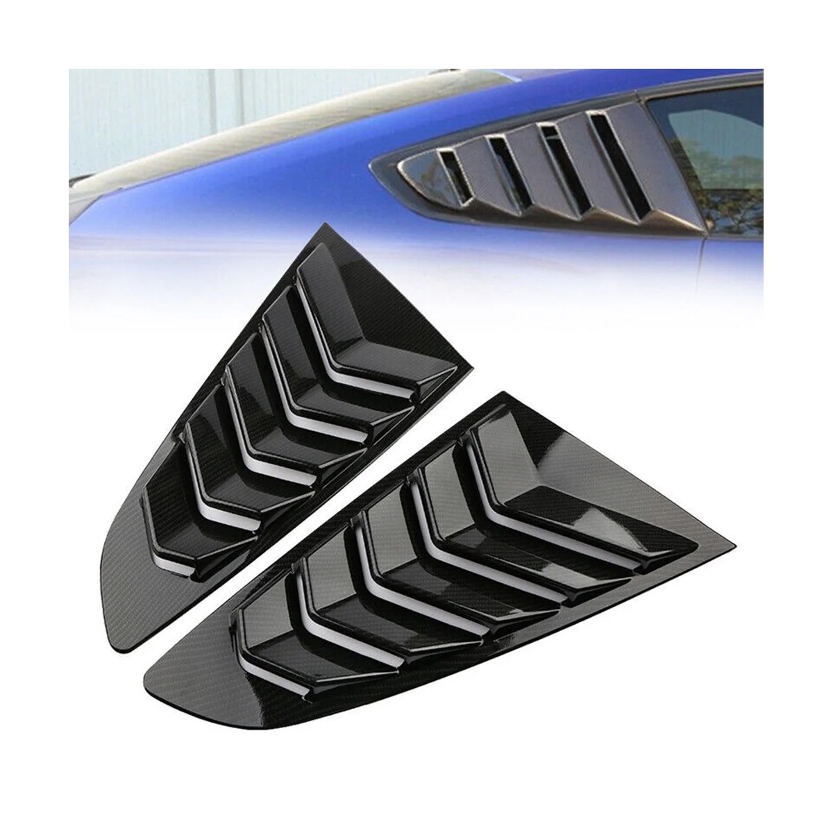 Carbon Fiber Color 1/4 Rear Side Vent Quarter Window Louver Shutter Cover Trim for 2015-2022 Ford