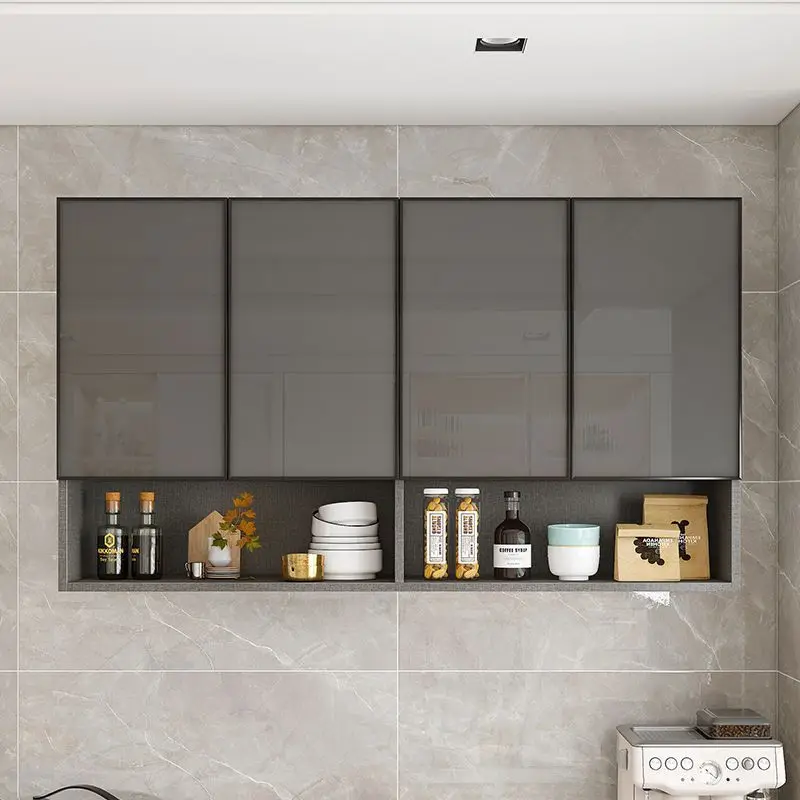 

Навесной кухонный шкаф из космического алюминия и массива дерева, настенный шкаф для ресторана, многофункциональный шкаф для хранения