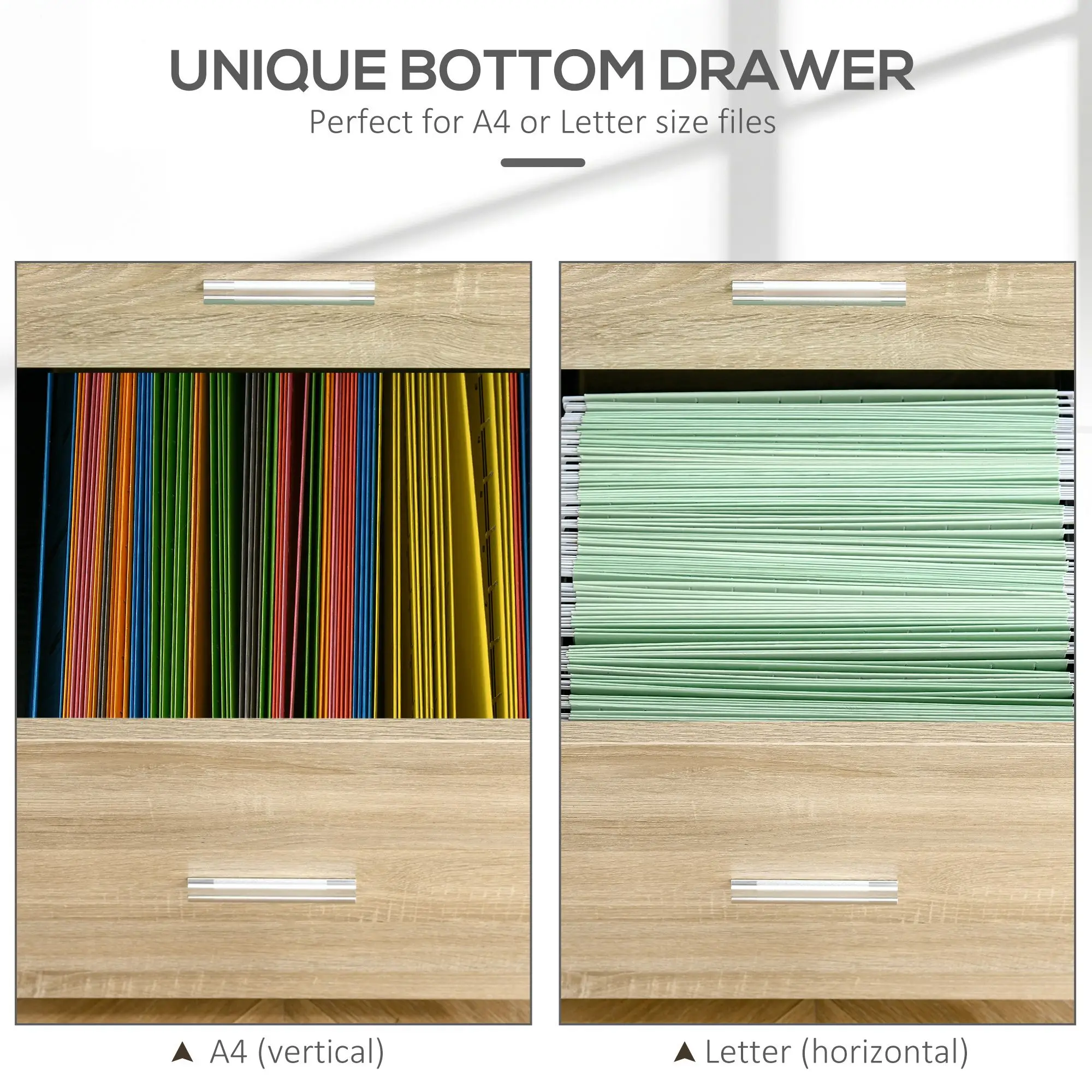 For Mobile Filing Cabinet, Vertical File Cabinet with 2 Drawers, Wheels, for Letter or A4 File, Natural