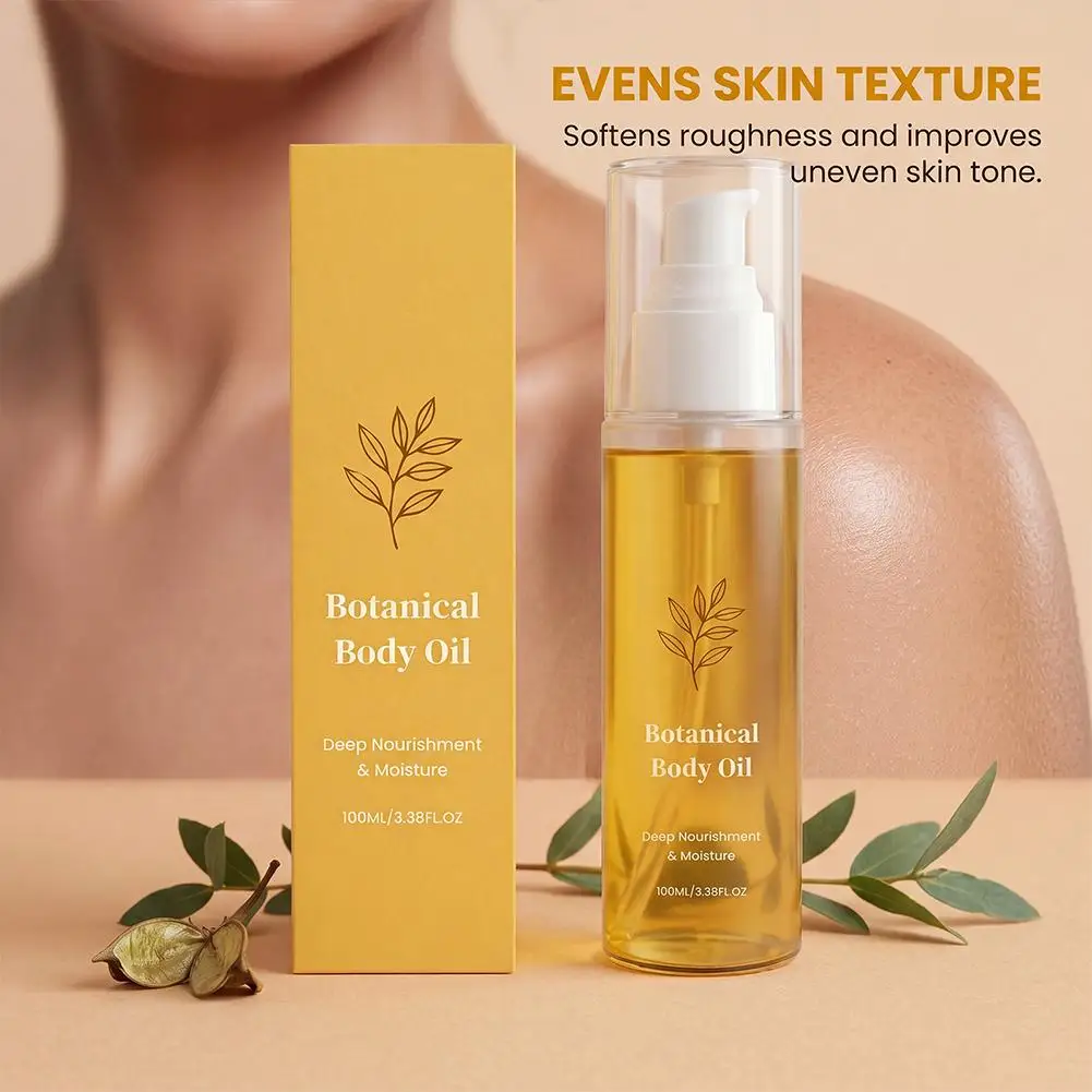 Huile corporelle botanique naturelle douce, hydratant profond pour peaux sèches, texture soyeuse et lisse, soin nourrissant quotidien pour tout le corps
