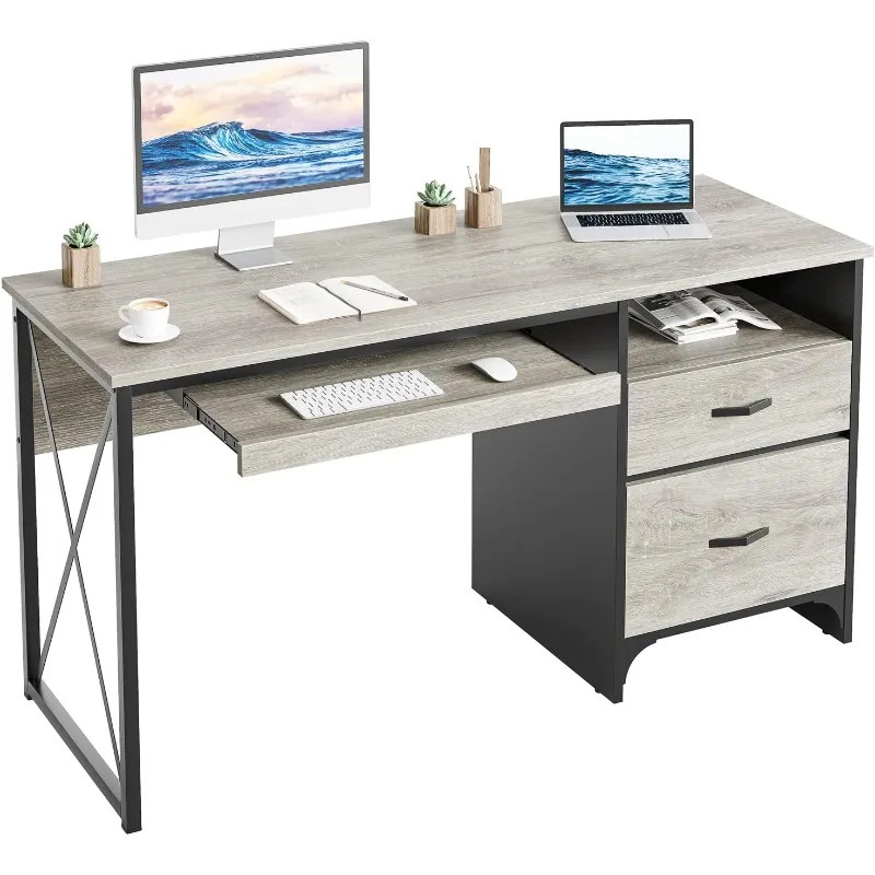 

Office Desk with Drawers, 55 inch Industrial Computer Desk with Storage, Wood Teacher Desk with Keyboard Tray & File Drawer