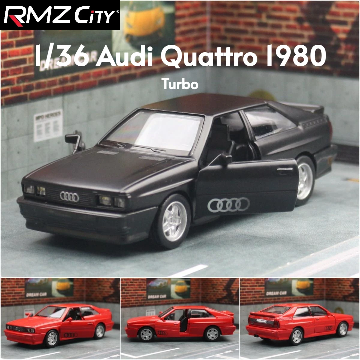 1/36 Audi Quattro Toy Car Model RMZ CiTY Miniature Free Wheel Pull Back Doors Openable Diecast Metal Collection For Children Boy