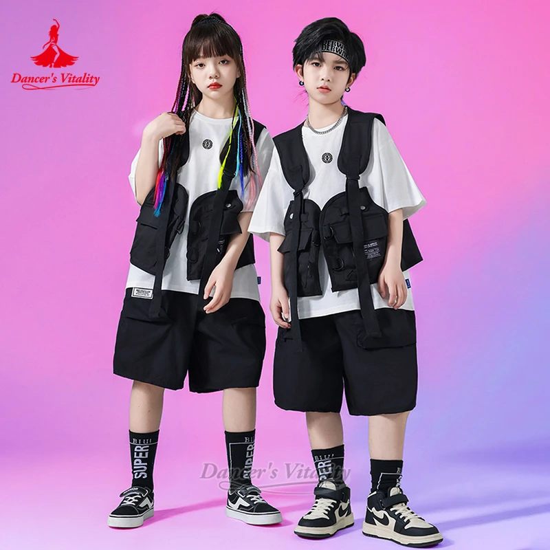 Vitality del ballerino Bambini Hip-Hop Breaking Dance Training e esibizione e concorso T-shirt bianca + pantaloni + gilet Set da 3 pezzi