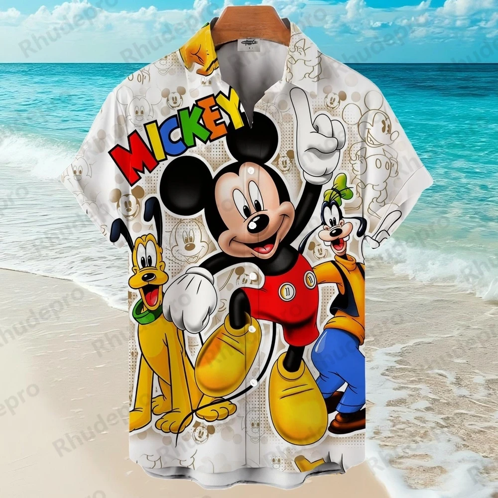 

Disney Summer Fashion Mickey Mouse Donald Duck Anime Shirts Men Hawaiian Short Sleeve Shirt Casual Boys Clothes Girls Teen Shirt