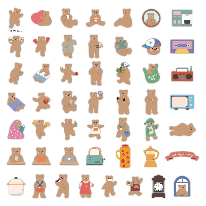 10/30/50pcs Bear Living Kitchen Supplies Stickers Laptop Bicycle Guitar Skateboard Sticker Kid DIY Graffiti Waterproof Stickers