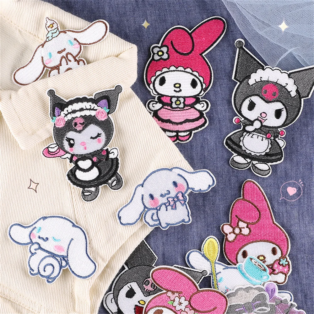 Sanrio Kuromi Cinnamoroll Anime Fusible Patches On Clothes Embroidery Patch Garment Hoodies Pants Accessories Kawaii Gift Patch