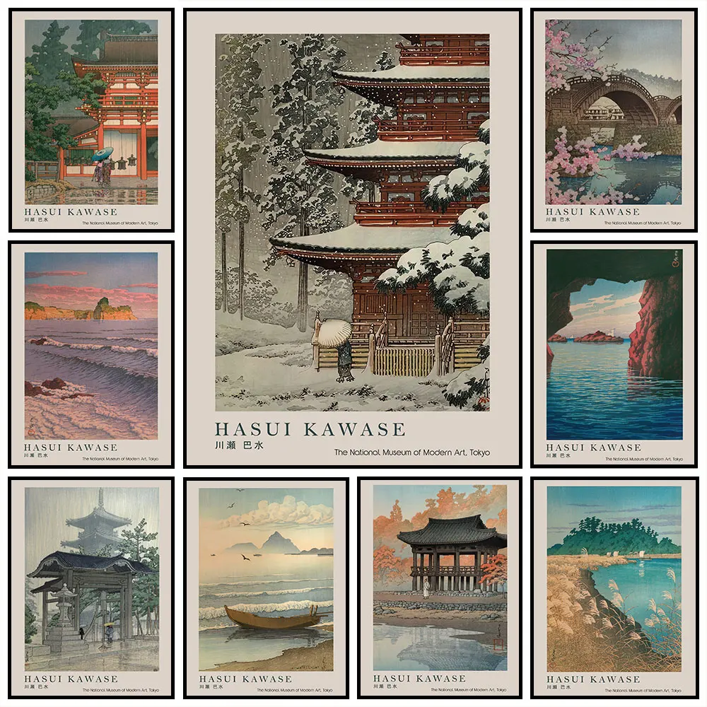 

Japan Hasui Kawase Natural Scenery Canvas Prints Asian Art Sunrise and Sunset Wall Art Posters for Modern Living Room Home Decor