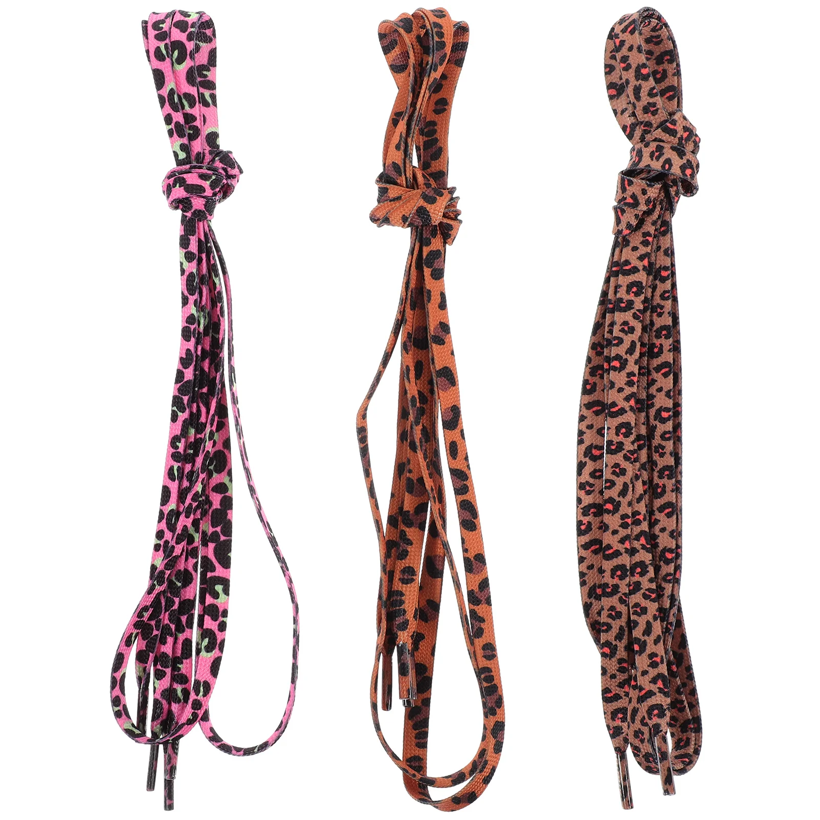 Cadarços elásticos para tênis, textura leopardo poliéster, 3 pares