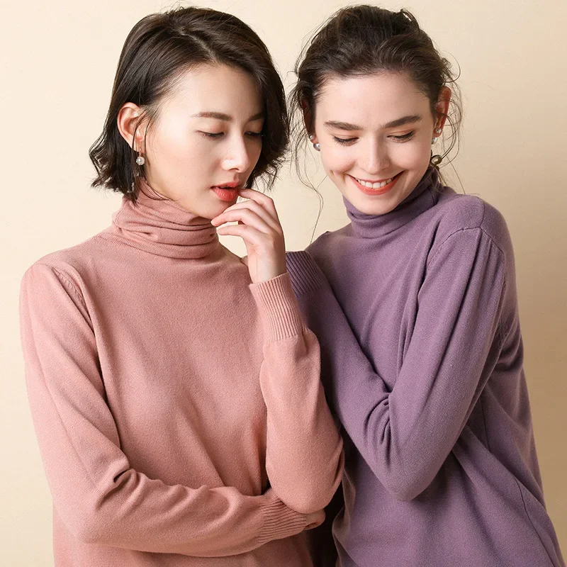 Turtleneck Women Sweater Warm Winter Solid Korean Stretch Slim Lady Jumpers Cashmere Black Sweater Pullover Femme Basic Knitwear