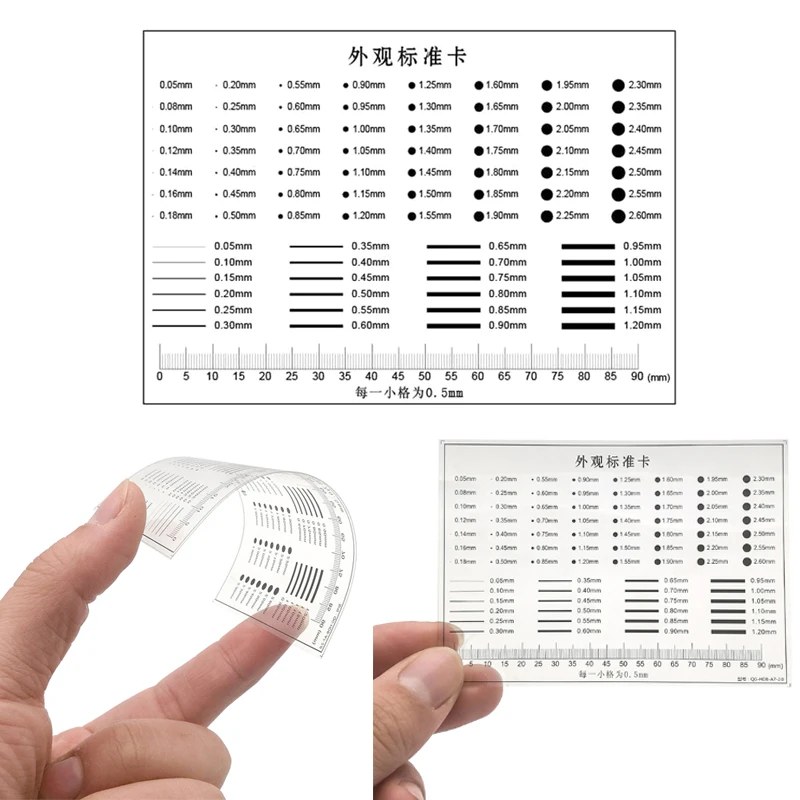 Transparant uiterlijk Standaard kaartmeter Puntmeter Filmvlekvergelijkingskaart Vlek Crack Contrast PET-liniaal Schalen Dot Line