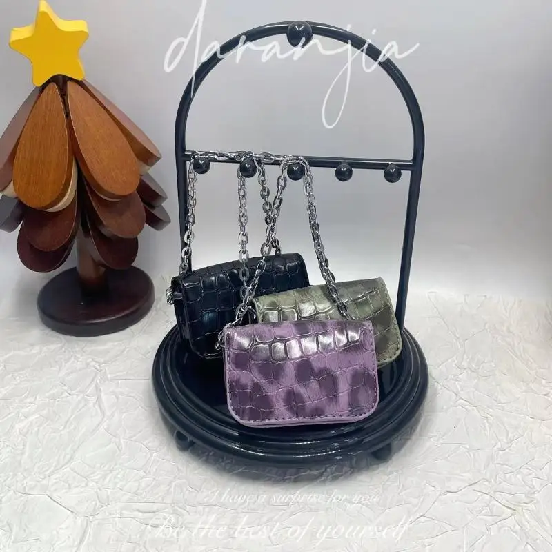 Mini PU Leather Messenger Bag Charm – Trendy Embossed PU Coin Purse/Earbuds Case, Adjustable Metal Chain For Handbag Decor