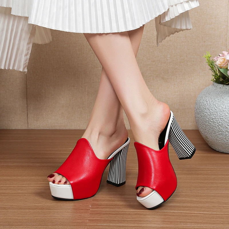 

Spring and Summer New High-heeled Fish Mouth Shoes Block Heel Versatile Flip-flops Women's Slippers
