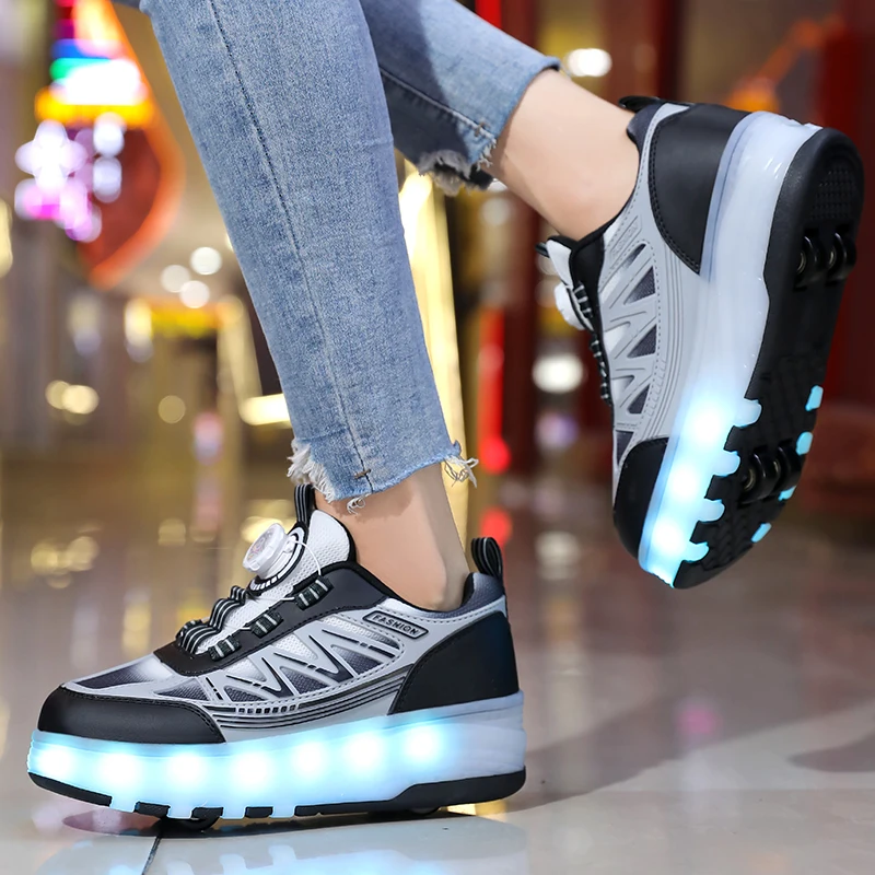 

Girls' 4-Wheel Invisible & Boys' 8-Wheel Transformable Heelys: Viral Student Roller Skates