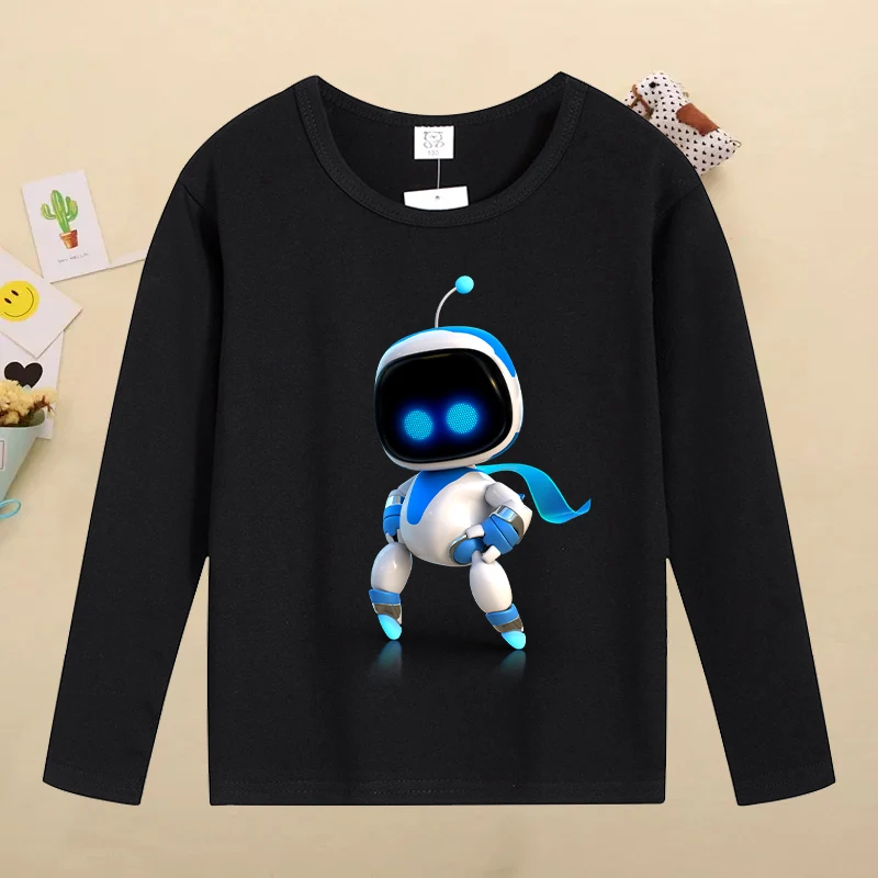 Astro Bot Kids Long-sleeved Tops Cute Cartoon Figure Printed T-shirt Boys Fashion Casual T-shirt Autumn Children\'s Clothing