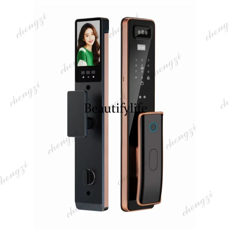 Smart lock facial recognition automatic video intercom anti-theft lock red bronze combination lock