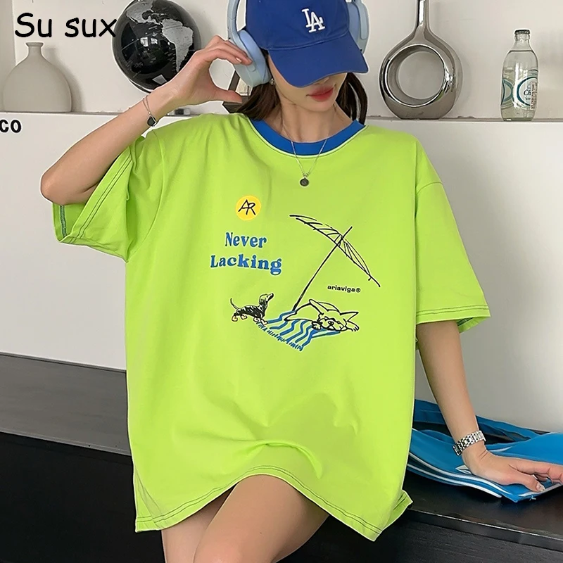 

Back Letter Print Oversized T Shirts Woman Clothing Cotton Korean Fashion Casual Tops Y2k Vestidos Streetwear Bust 130cm 2025