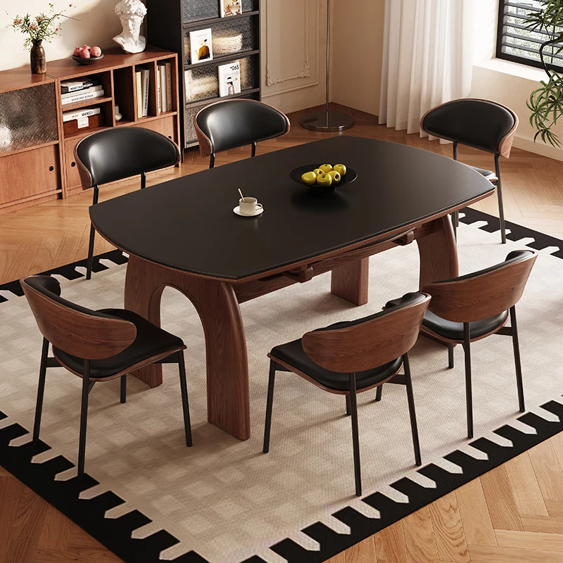 طاولة طعام مستديرة من الخشب الطبيعي، أثاث منزلي حديث قابل للتمديد من الخشب الصلب لاستخدام مطعم شقة الفيلا #3