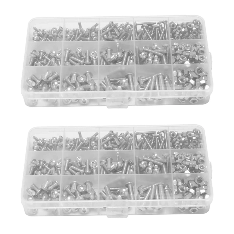 

2 Set Screw And Nut Kit,Machine Screw And Nut Kit, M3 M4 M5 Stainless Steel Button Head Hex Socket Head Cap Bolts Screws