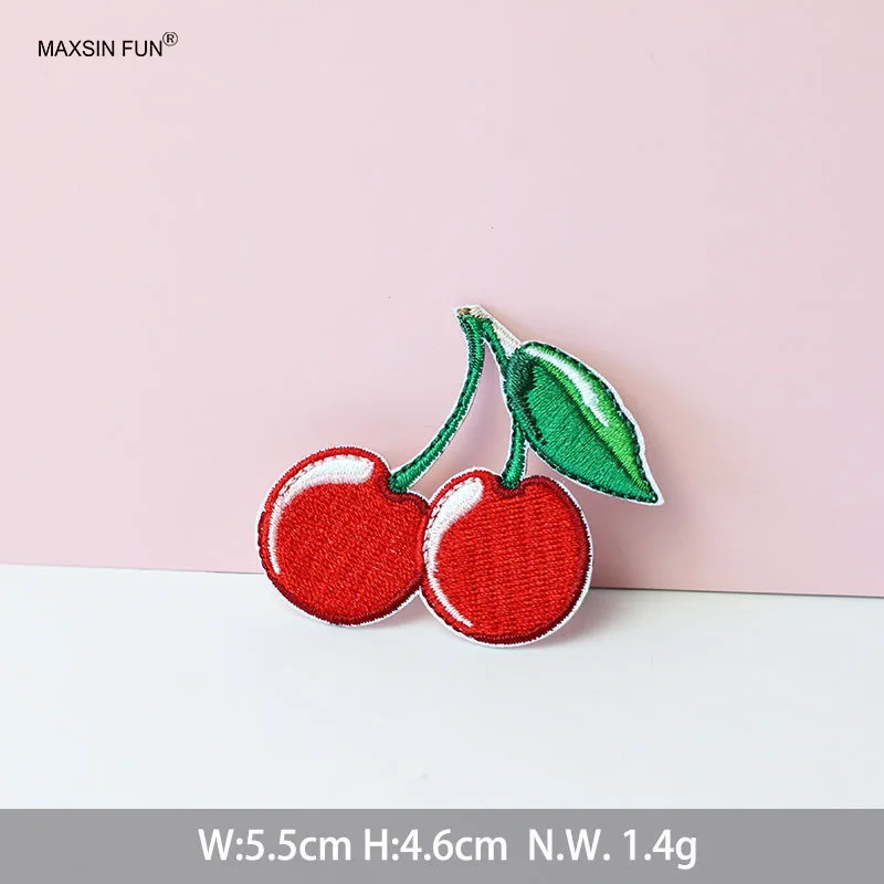 Cherry Fruit Embroidery Iron on Patch for Clothing School Bag Mobile Phone Case Accessories 3 Forms Self-adhesive DIY Decorative