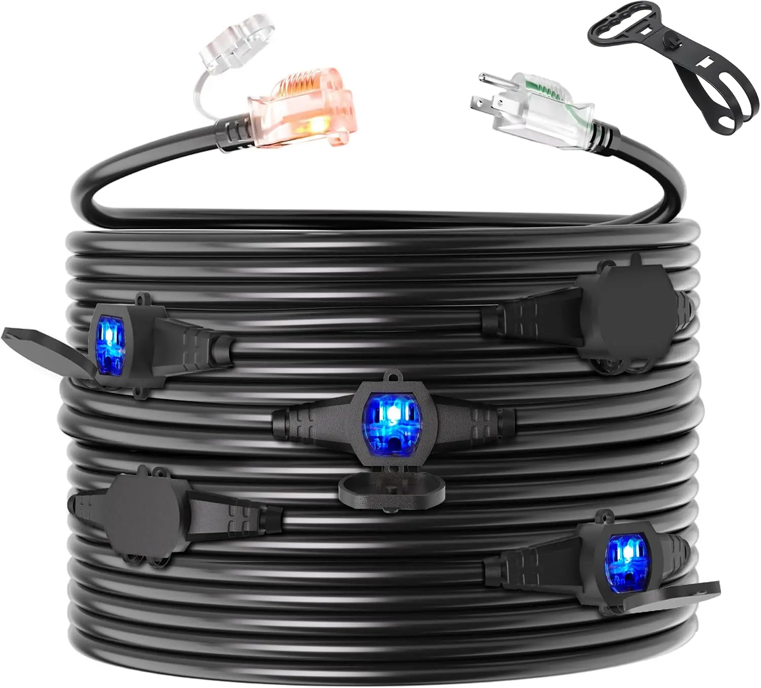 Black 25FT 14 Gauge Outdoor Waterproof Extension Cord with 6 Outlets