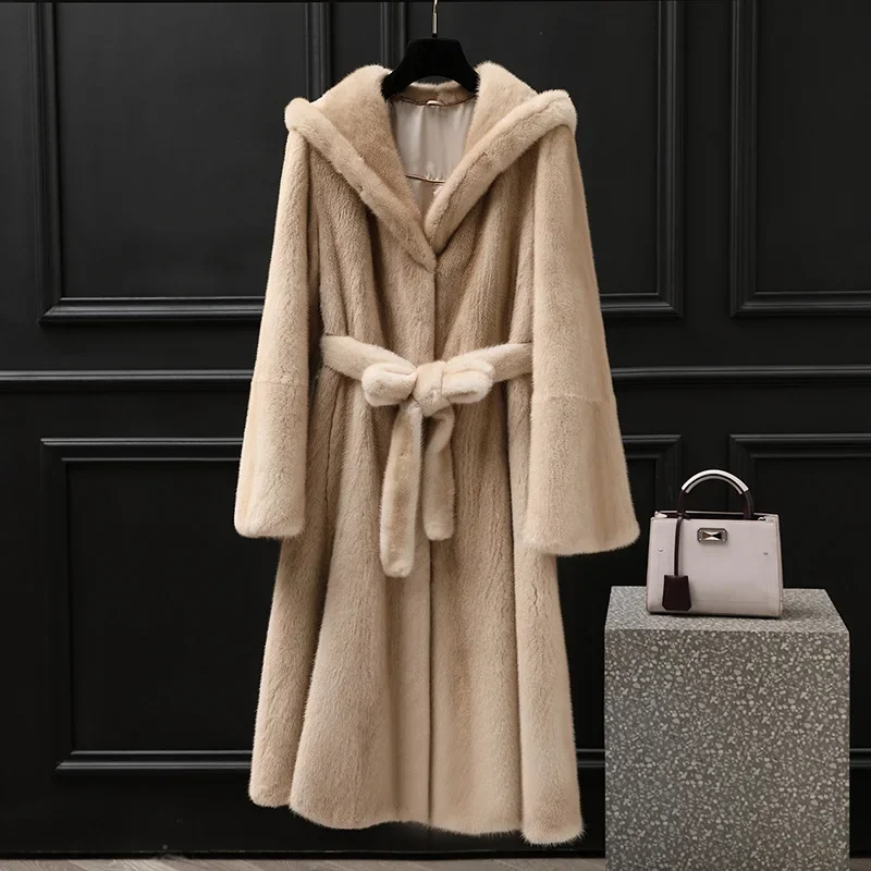 Women's Long Hooded Overcoat Swan Velvet Jacket Youth Style Haining Fur Cross-border Supply Real Fur Coat