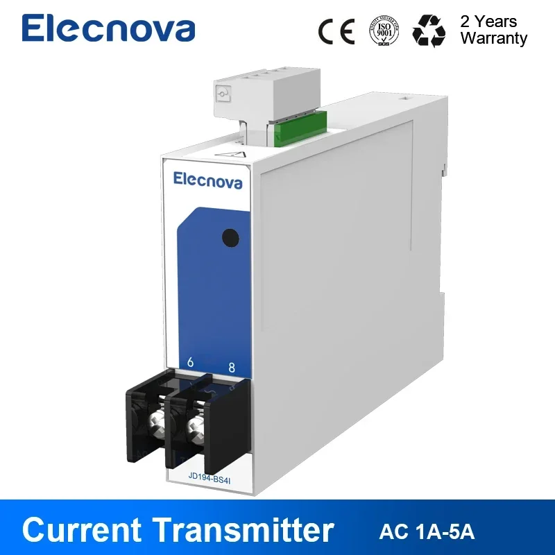 Elecnava Electric AC Current Transmitter RS485/MODBUS-RTU,Analog Output,50/60Hz 0.3VA,Nominal Value:1A 5A,0.2 Class JD194-BS4I