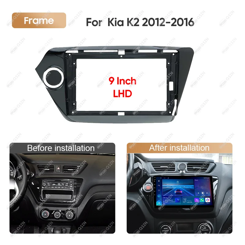 QSZN 2 Din 9 INCH Car Radio Fascia Multimedia Player Head Unit Frame Stereo Dash Panel For Kia K2 LHD 2012 2013 2014 2015 2016