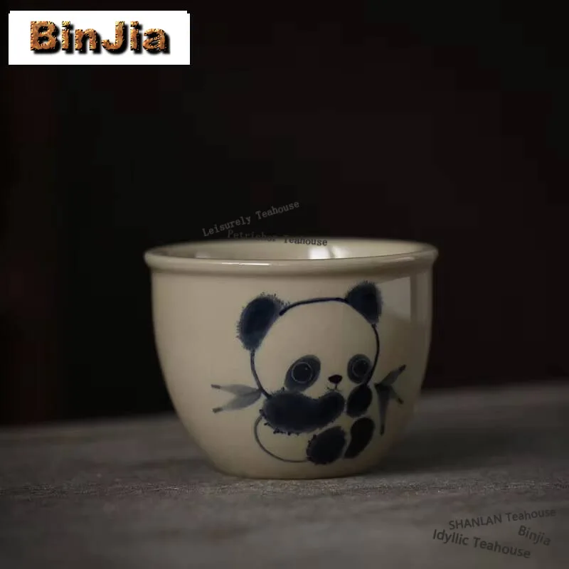 120ml Hand-painted Panda Tea Cup Retro Grass Wood Grey Red Fox Tea Bowl Coffee Mug Owner Master Cup Household Kung Fu Teaset