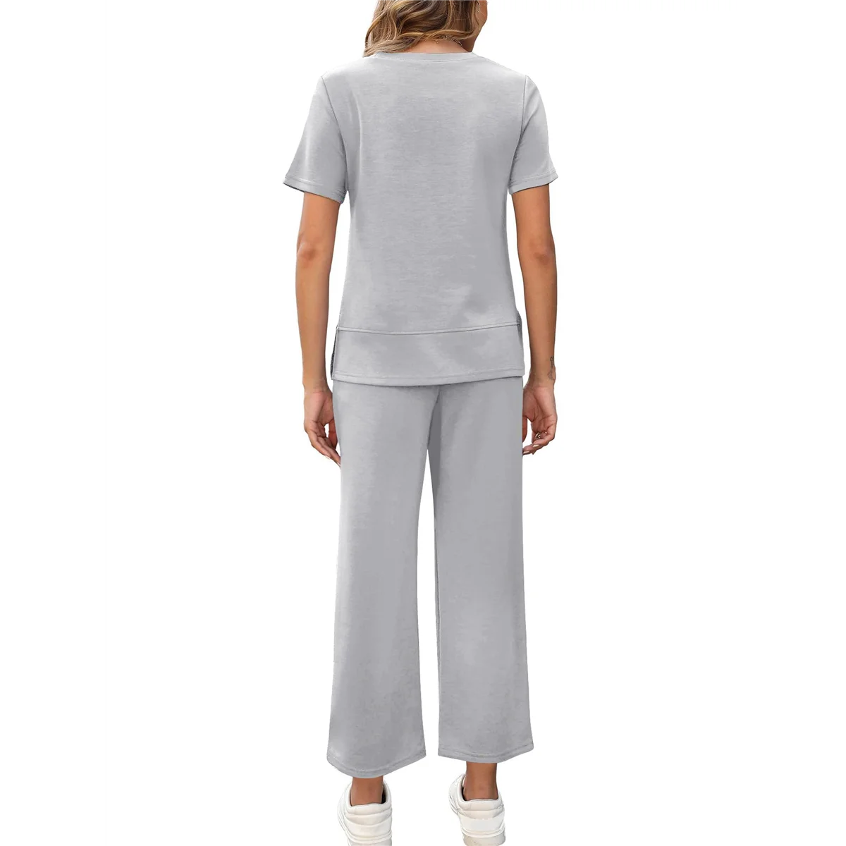 ABP-vêtements de maison deux pièces pour femmes, vêtements de sport décontractés à manches courtes, vêtements de sport, pantalons à jambes larges