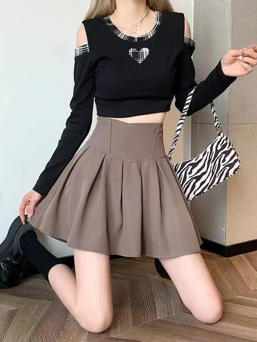 Pleated Mini Skirt for Women Slim High-waisted A-line Skirts Y2K Elegant Vintage Female Fashion Korean Style Clothing Summer